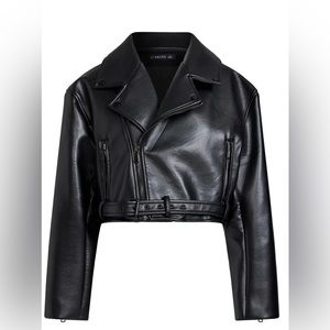 Lioness Cropped Black Leather Jacket